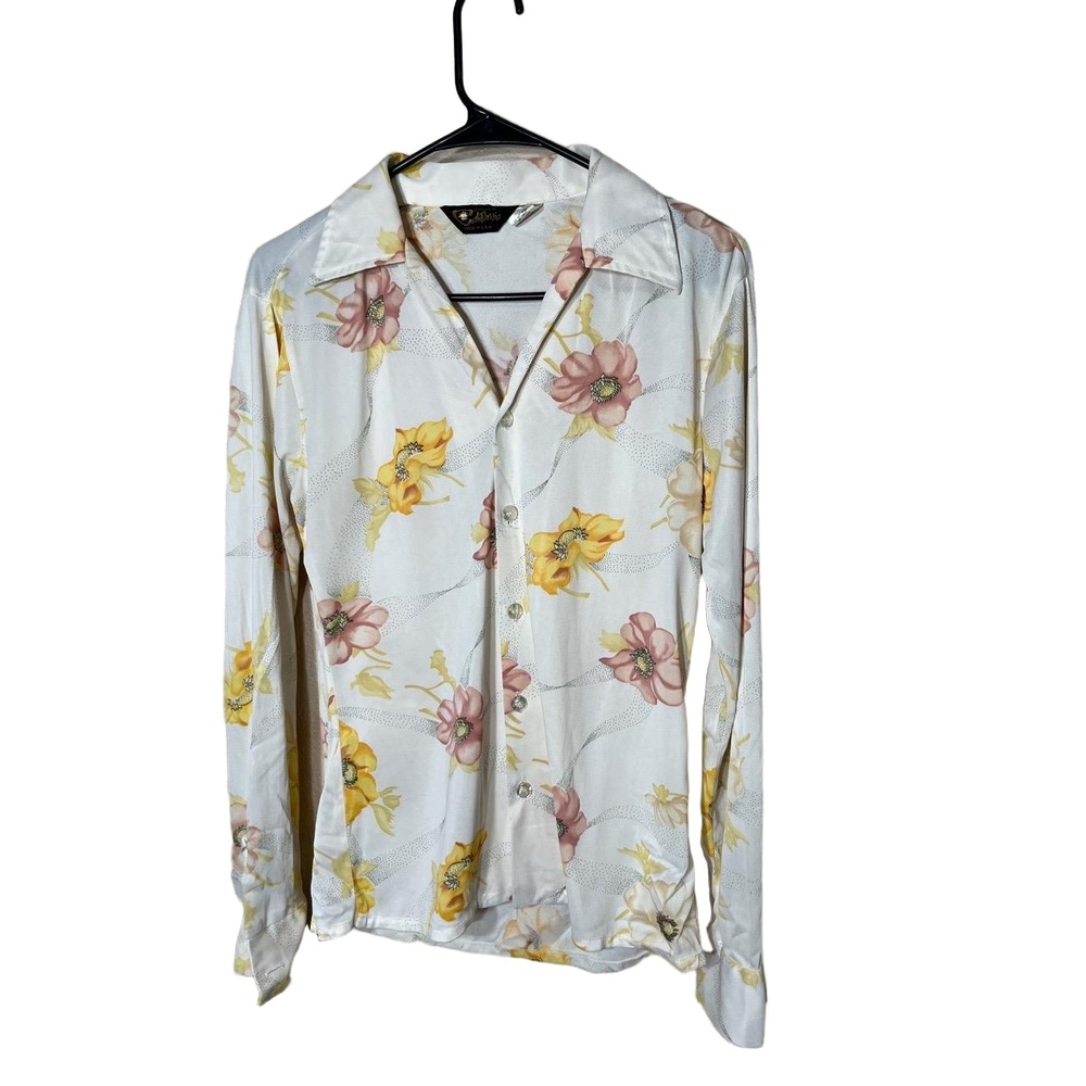 Vintage Styled In California Floral Collared‎ Long Sleeve Button Down Blouse S